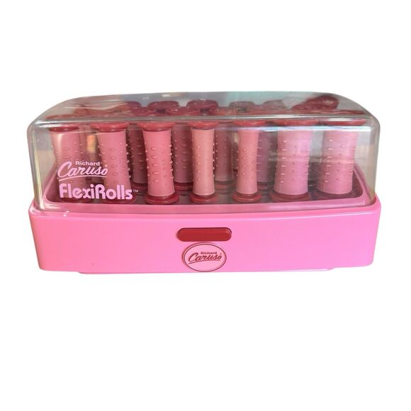 Vintage Richard Caruso Flexirolls Hot Rollers Curlers 20 Rollers & 17 Clips Pink - Picture 2 of 14